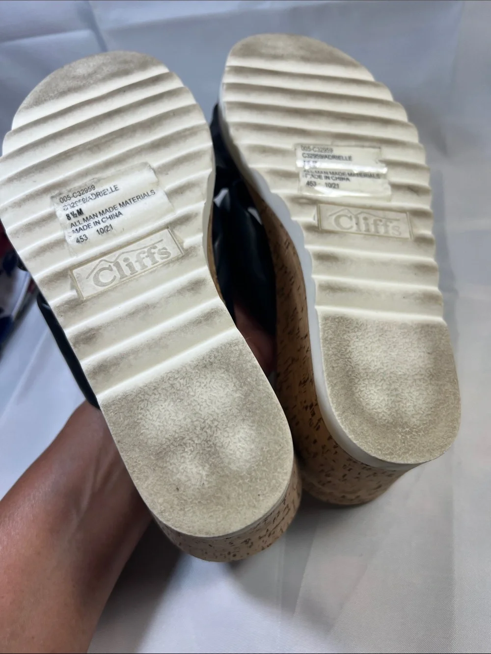 Cliffs by WHITE MOUNTAIN Black Knot Wedge Sandals with Cork-Look Heel